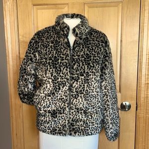VIGOSS Leopard Faux Fur Bomber Jacket M